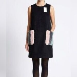 Mulla Fleece Black Dress W/ Pink, Sage & Gray Fur Pockets- J Crew Inspired!!